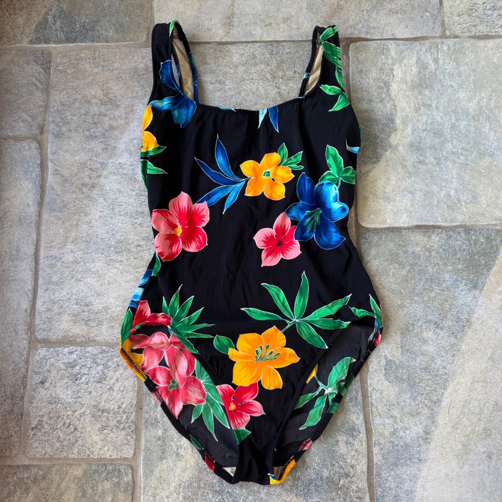 Vintage 90s Coco Reef Tropical Floral One‎ Piece Swimsuit 34C Made in USA